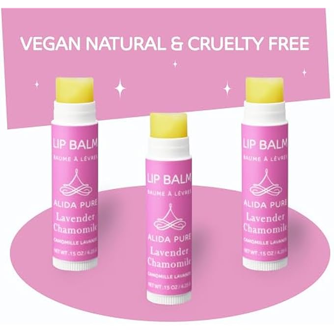 ALIDA PURE VEGAN LIP BALM LAVENDER CHAMOMILE LIP BALM COLLECTION, CRUELTY FREE CHAPSTICK, MOISTURIZE DRY, ED, OR CHAPPED, LIPS, 5 TUBE SET. - Image 3